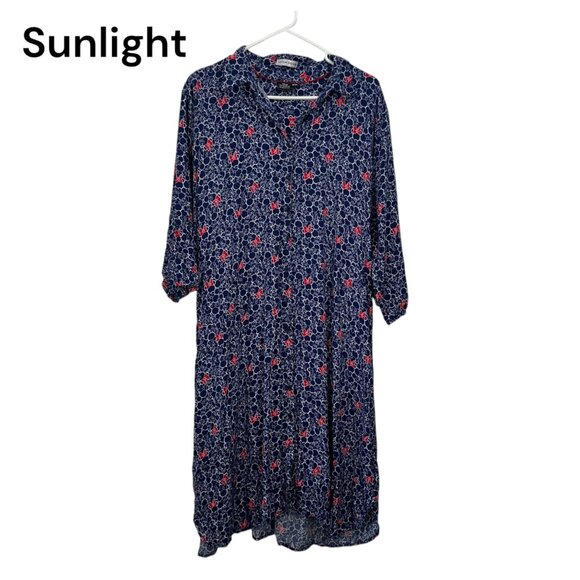 Disney Minnie Mouse Women SZ 1X  Navy Bow Print Shirt Dress 3/4 Sleeve V-Neck - Picture 1 of 15